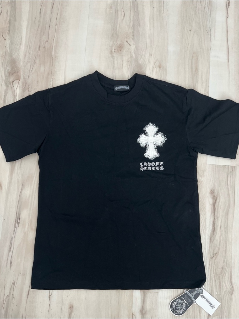 Chrome Hearts Black T‑Shirt with White Cross Chest Logo